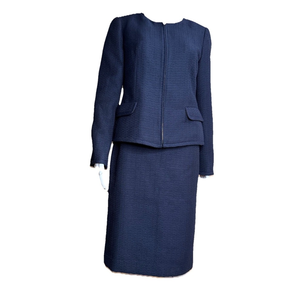 Talbots Regular Navy Blazer Skirt Suit Set Lined Womens SZ-6 Rayon & Polyester